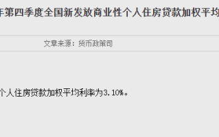 央行：2024年第四季度全国新发放商业性个人住房贷款加权平均利率为3.10%