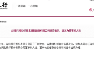 湖北银行：赵红兵任党委书记 提名为董事长人选