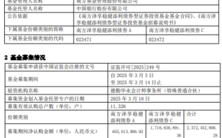 南方泽享稳健添利债券基金成立 规模23.7亿元