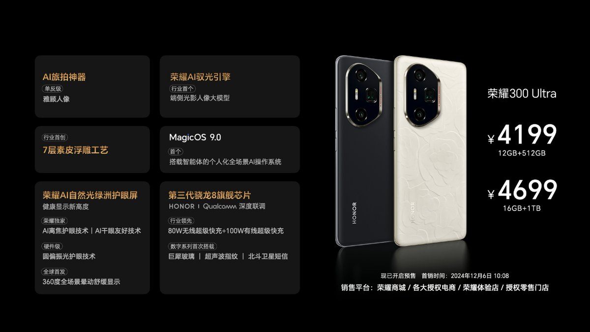 12月6日开售！荣耀300系列正式开售，打造史上最强越级产品力，2299元起-第3张图片-芙蓉之城