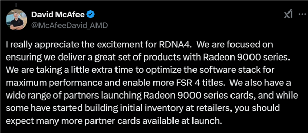 AMD RX 9070三月才发布：优化性能、争取更多FSR4游戏-第2张图片-芙蓉之城