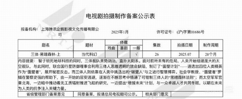 《三体：黑暗森林》电视剧版计划2025年7月开拍-第1张图片-芙蓉之城