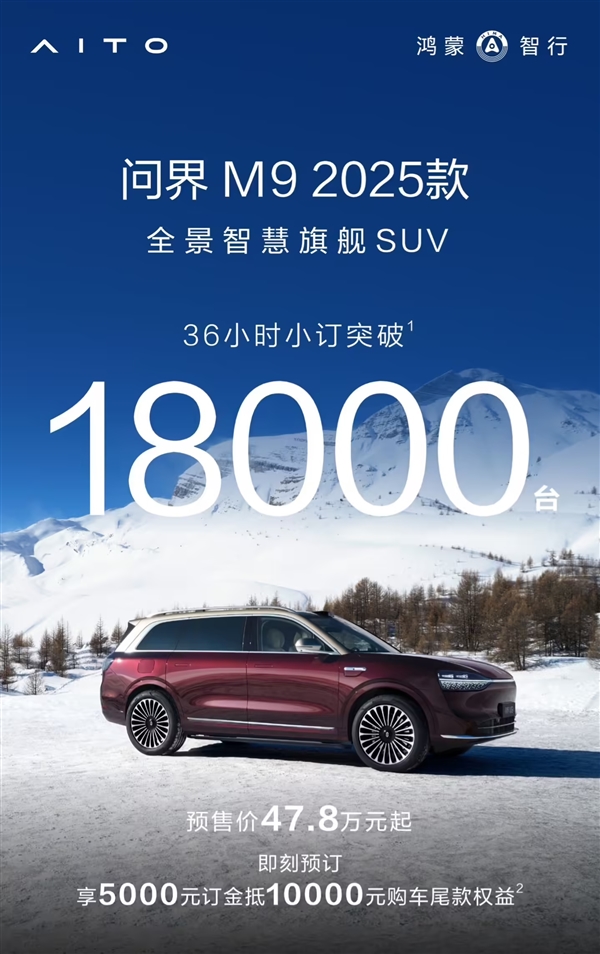 鸿蒙智行再交成绩单！问界M8破3.6万台 全新M9破1.8万台-第1张图片-芙蓉之城