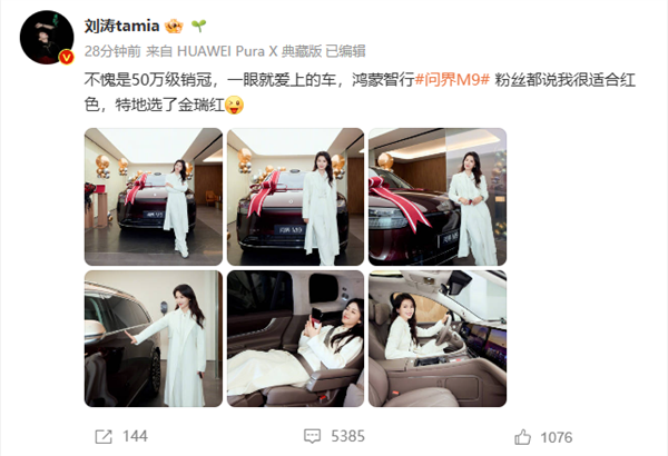 演员刘涛喜提问界M9 直呼：一眼就爱上的车-第1张图片-芙蓉之城