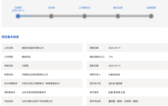 2025年沪市首单！傲拓科技IPO申请被受理，拟募资7.9亿-第1张图片-芙蓉之城