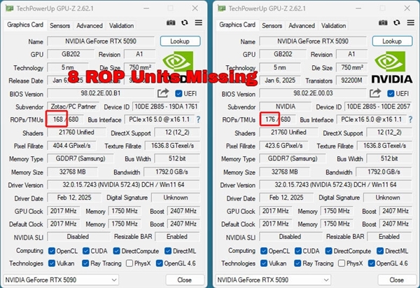 你的显卡中奖了吗 RTX 50系列缺失ROP性能损失最高11%！请玩家尽快检测（附方法）-第4张图片-芙蓉之城