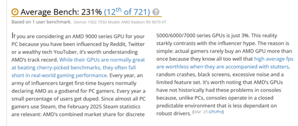 UserBenchmark又在攻击AMD！称RX 9070 XT缺乏实际性能-第1张图片-芙蓉之城