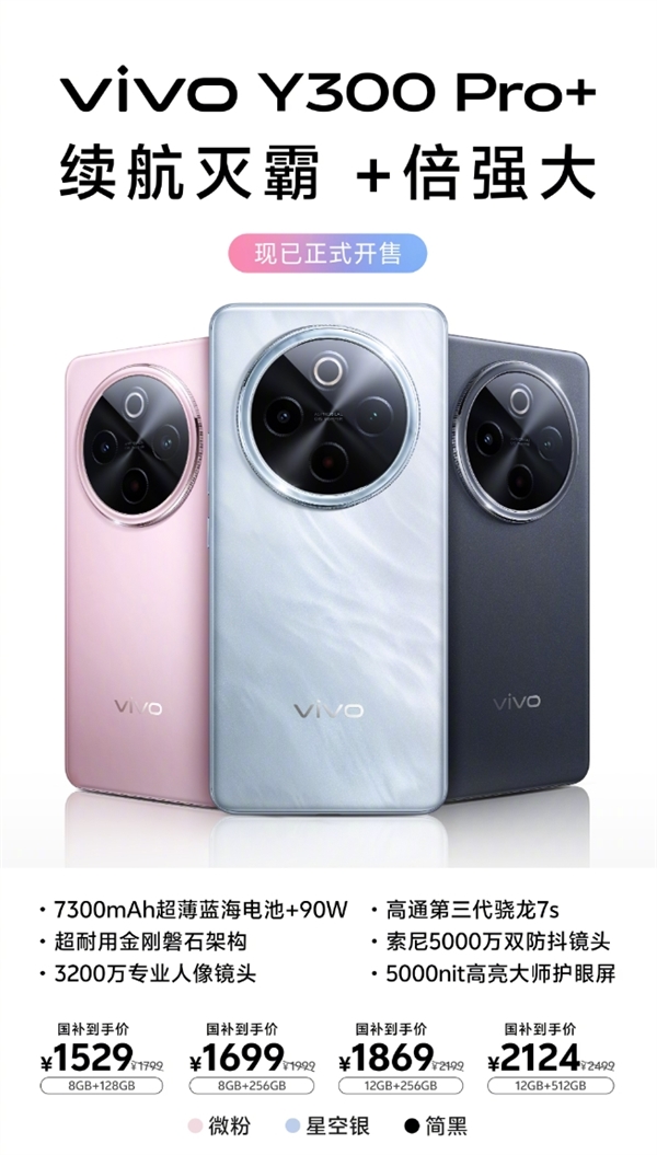7300mAh轻薄续航灭霸！vivo Y300 Pro+开售：国补价1529元起-第3张图片-芙蓉之城