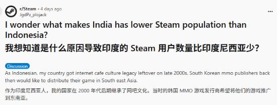 为什么印度Steam用户数不如印尼？玩家总结了以下几点原因-第1张图片-芙蓉之城