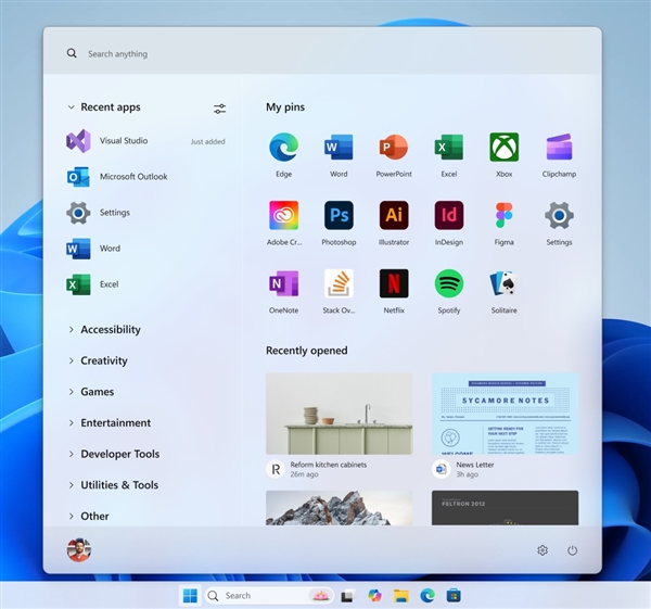 微软展示Windows 11五种开始菜单概念图：可能永远不会发布-第5张图片-芙蓉之城
