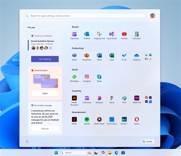 微软展示Windows 11五种开始菜单概念图：可能永远不会发布-第2张图片-芙蓉之城