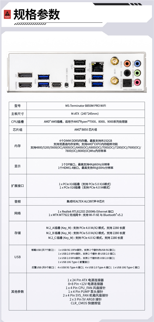 AMD平台新选择！铭瑄终结者B850M PRO WIFI上线：升级至12+2+1相供电-第5张图片-芙蓉之城