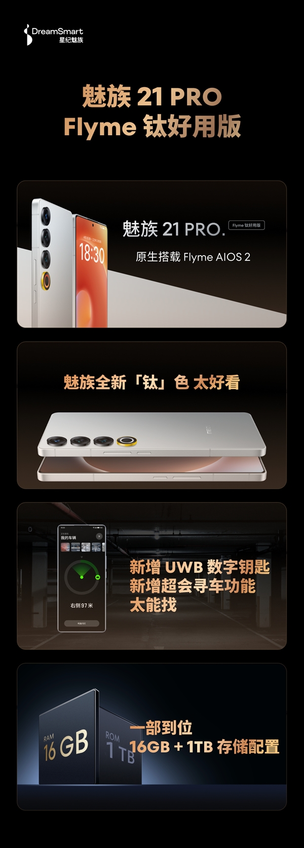 国补价3499元！魅族21 PRO Flyme钛好用版发布：用上24K纯金-第3张图片-芙蓉之城