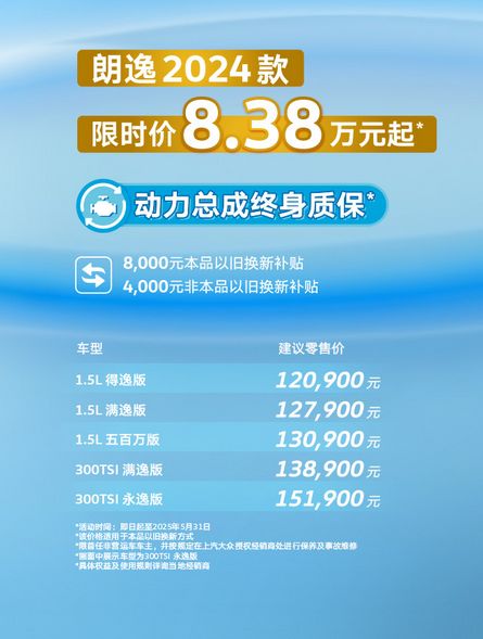 紧凑型轿车销冠！大众朗逸公布5月购车政策：限时价8.38万元起-第1张图片-芙蓉之城